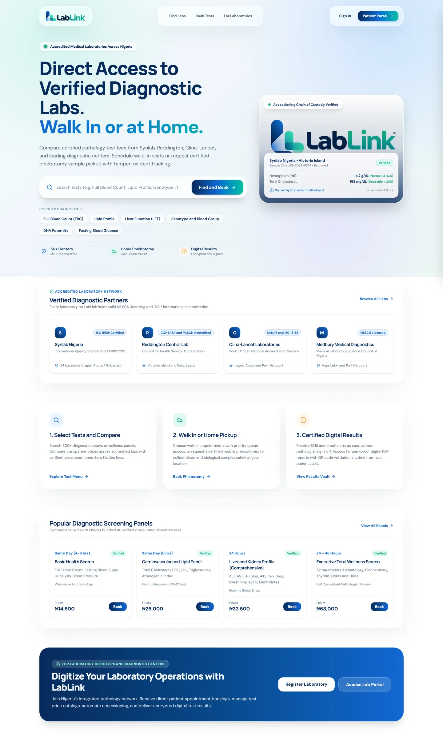 Full page capture of the LabLink homepage