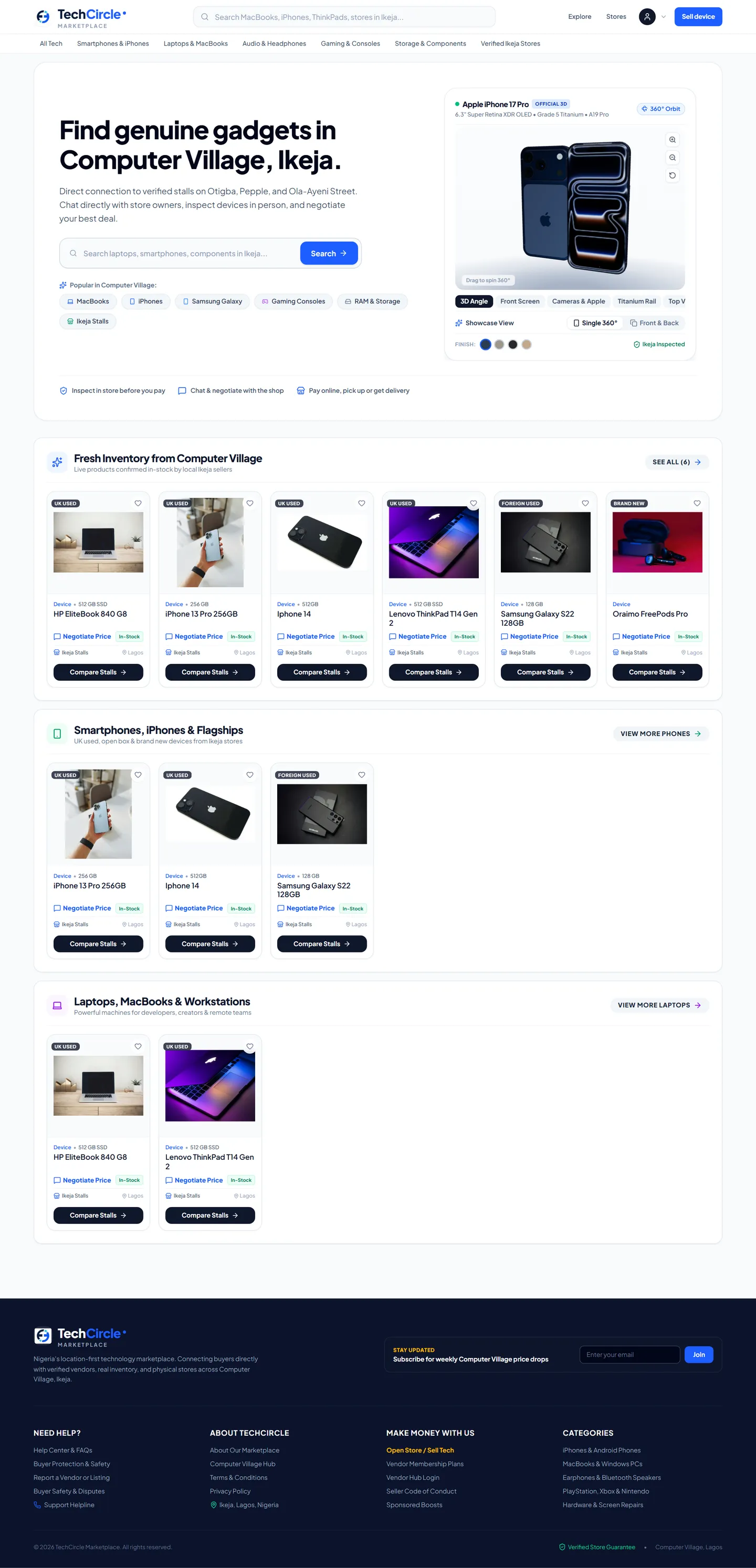 Full page capture of the TechCircle homepage